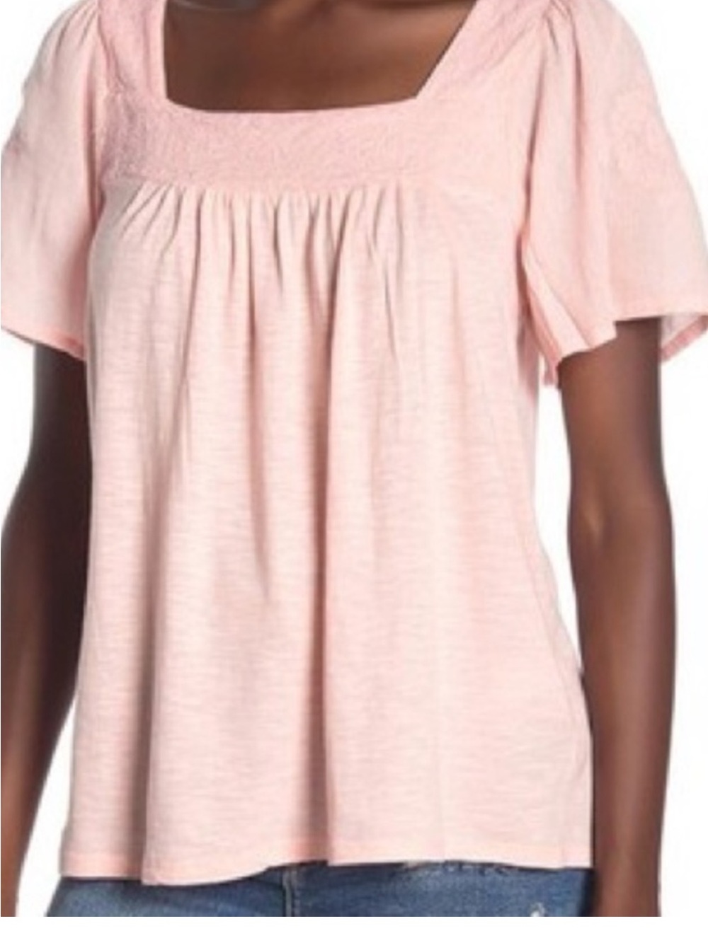 Lucky brand -Square Neck Short Sleeve Women's Top in Light Pink/peach
